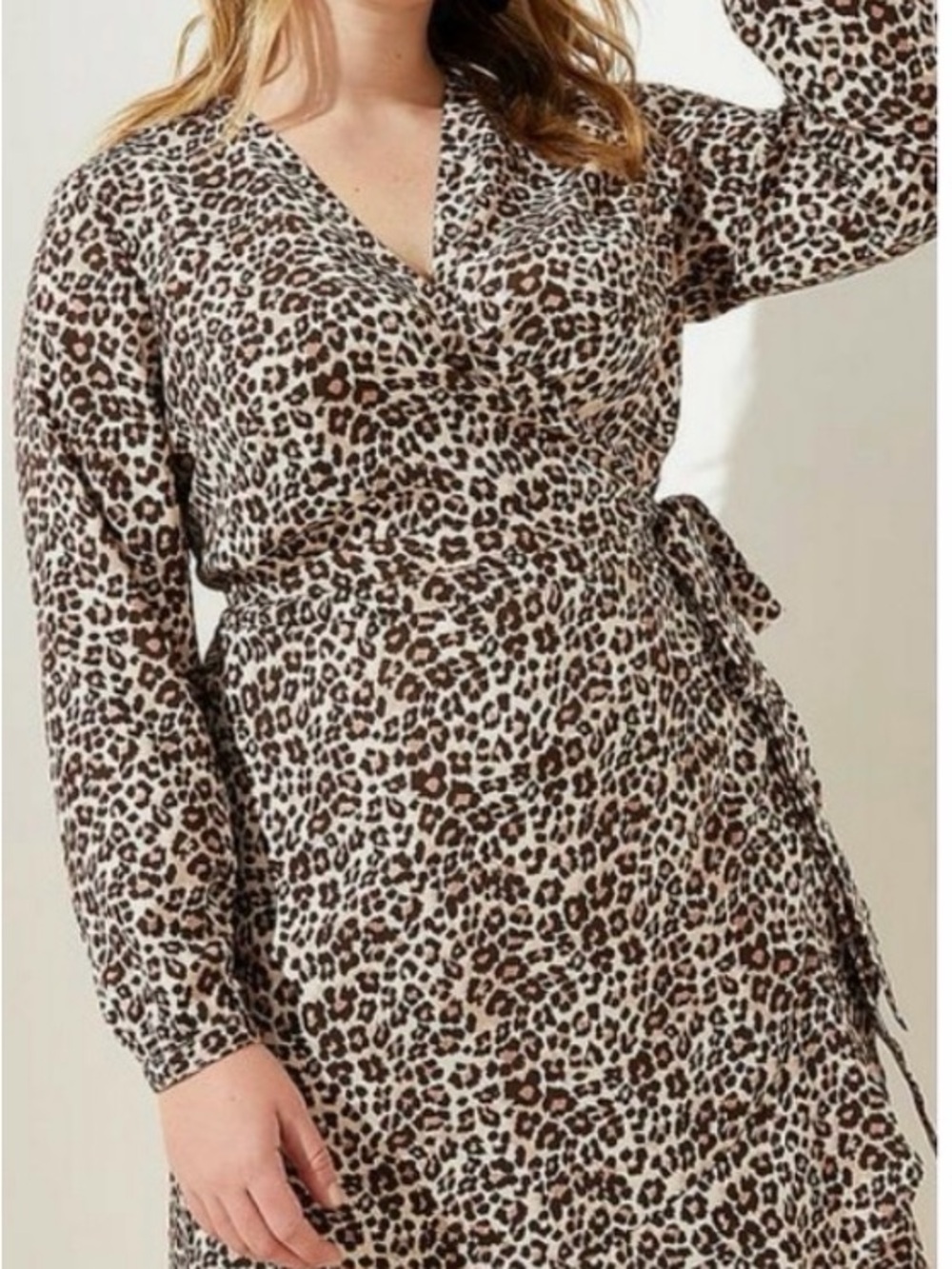 LOFT Leopard Print Wrap Dress in Brown and Cream
